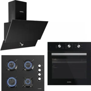 Kumtel Kristal Siyah Cam Ankastre Set (DA6-830 Davlumbaz + KO-40 TAHDF Ocak + B66 - SF2 Fırın)